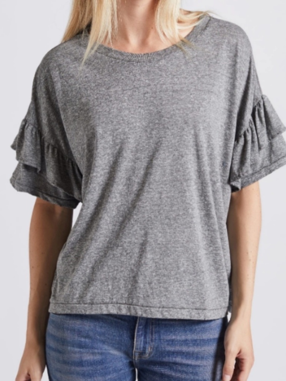 Current Elliott The Ruffle Roadie Tee Heather Grey Short Sleeve Shirt Size 1